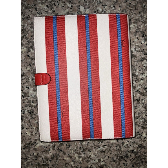 Coach Notebook with Stripe Print Silver Chalk Red Multi Smooth Leather New - Picture 6 of 6